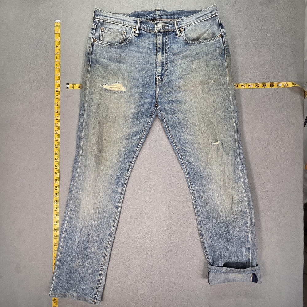 Levis Selvedge Jeans Mens Blue 522 Light Wash Slim‎ Tapered Honeycomb Fits 33x29